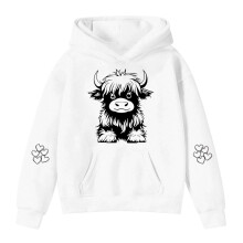Girls Oversized Hooded Sweatshirt Cow Print Long Sleeve
