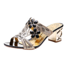 Women's Open Toe Heels Sandals Low Block Chunky Heeled Rhinestone Sandal Slip On Mules Comfortable Casual Dress Pumps Shoes
