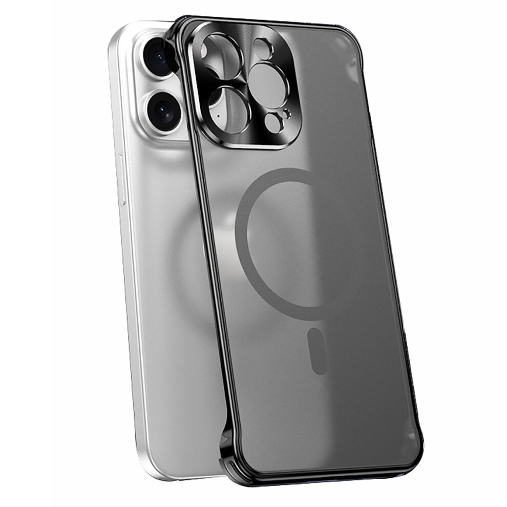 Magnetic Case For Iphone 16 Pro Max With Lens Protection, Slim Frosted Aluminum Bumper, Magsafe Compatible Black 9092120195040