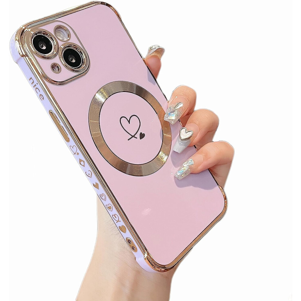 Magnetic Case For Iphone 15 6.1" Â Magsafe Compatible, Love Hearts Pattern, Camera Protection, Soft Shockproof Tpu Bumper 9365509201701