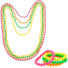 8PCS Fancy Dress 80's Retro Beaded Jewelry Set, Colorful for Women - Neon Necklace, Bracelets, Bulk, 80s Fancy Dress Accessories