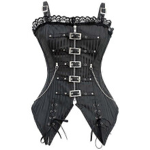 (S,Black)Overbust Corset Women Sexy Gothic Corselet Striped Zip Buckled Steampunk Bustier Top Vest Punk Rock Style Clothes