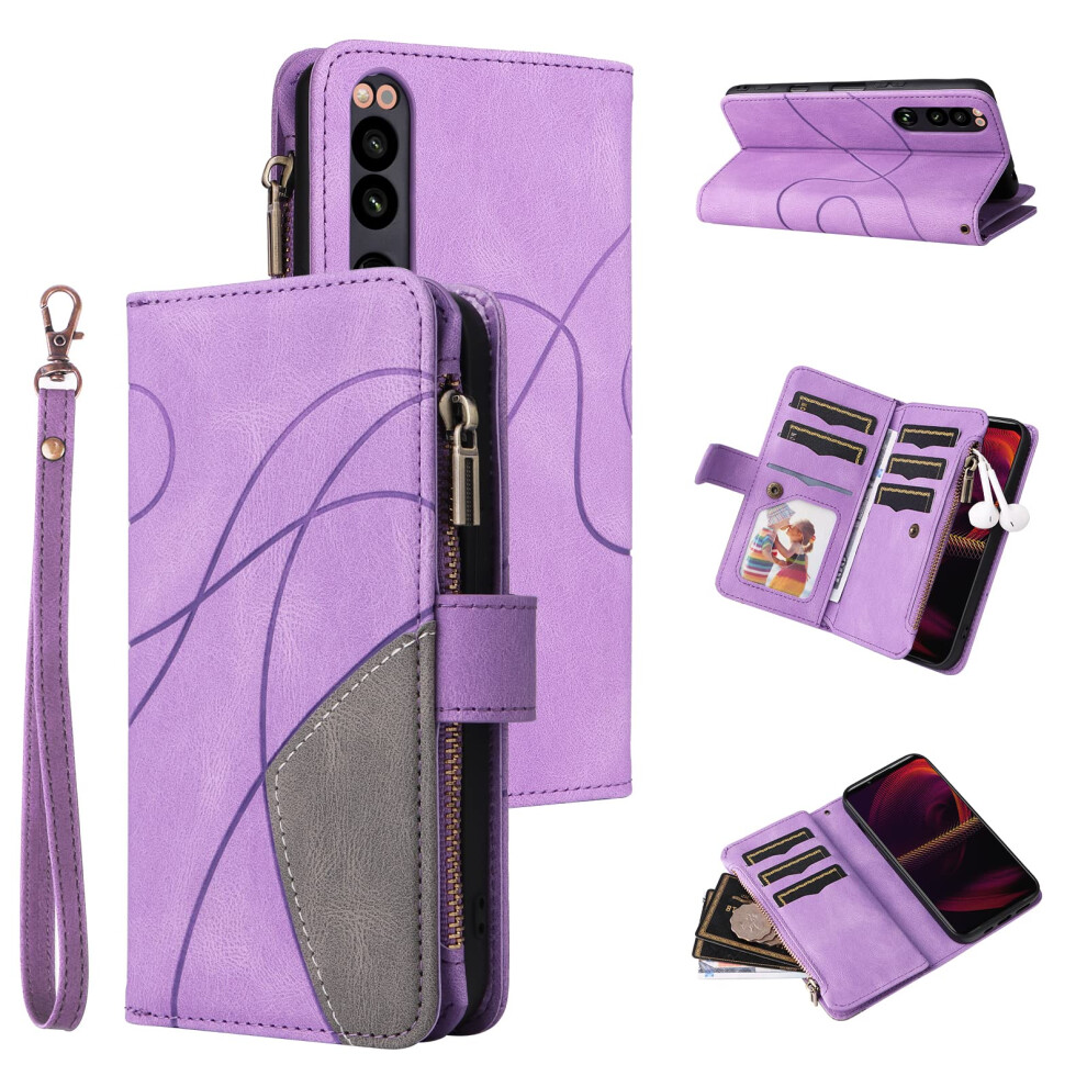 Leather Wallet Case With 9 Card Slots, Shockproof Protection And Kickstand For Sony Xperia 5 Iii Purple 9771547571148