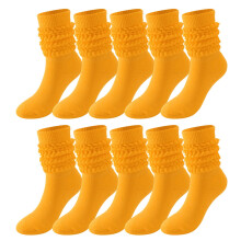 Crew sokken, kniekousen, 5 paar effen sokken voor dames, dijhoge laarssokken, zachte scrunch sokken, nette sokken, slouch sokken, schattige gele