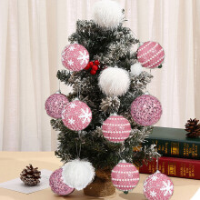 12 Piece Flocked Christmas Balls - Pink Foam Christmas Tree Ornaments, Easy to Hang, Holiday Party Decor