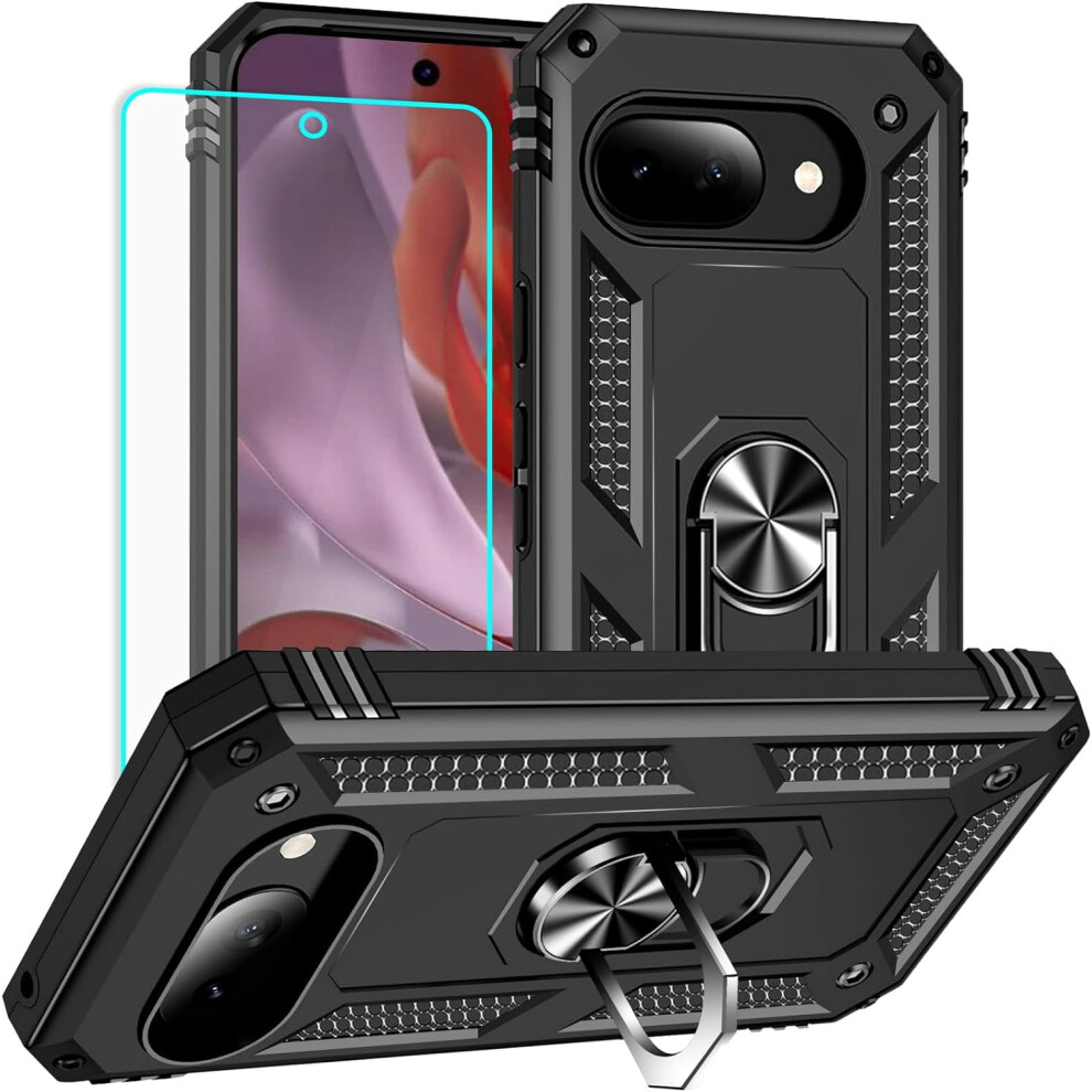 For Google Pixel 9A Case: With Screen Protector - Military Grade Protective Cases With Finger Ring Holder Kickstand For Pixel 9A Case 9365509202982