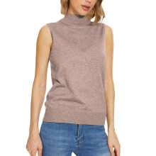 Tanktopper for kvinner Ermeløse topper med høy hals for kvinner Genserstrikket polohals Myk, enkel tanktop Lett khaki Kampanje Salg