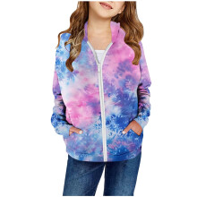 Tie-Dye hættetrøje med lynlås og tunika til piger 9-10 år, let blå jakke – kompatibel med børns fritidstøj