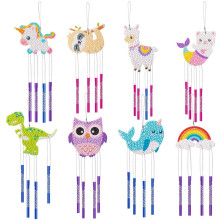 WATINC Diamond Painting DIY Wind Chimes 5D Dolphin Unicorn 8Pcs