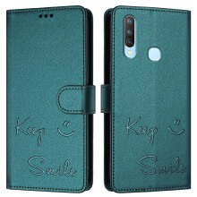 Leather Flip Wallet Case with Card Holder, Magnetic Closure, RFID Blocking, Retro Smile Design for Vivo Y17