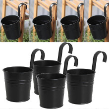 Conjunto de 4 vasos de ferro pretos para pendurar, com gancho removível, para uso interno ou externo.