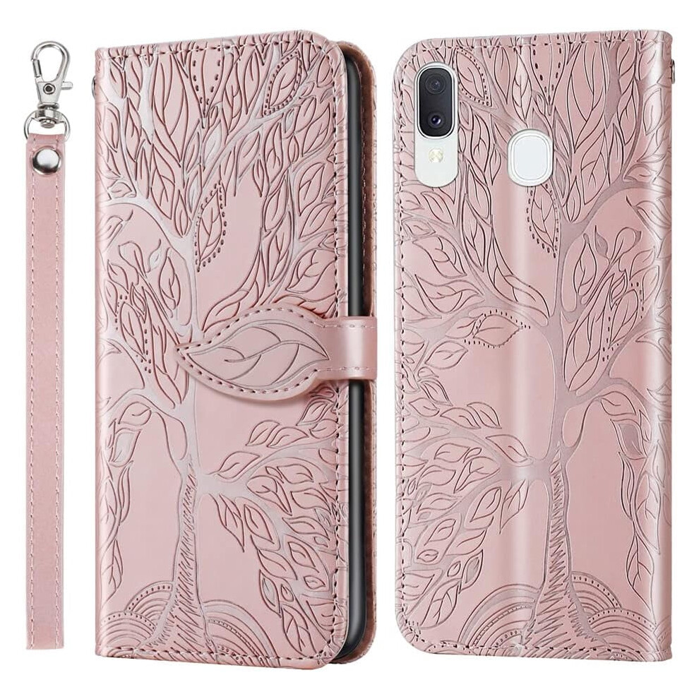 Compatible With Samsung Galaxy A20 Wallet Case Â Leather Flip, Wrist Strap, Kickstand, Magnetic, Shockproof, Card Holder, Rose Gold 9479868132870