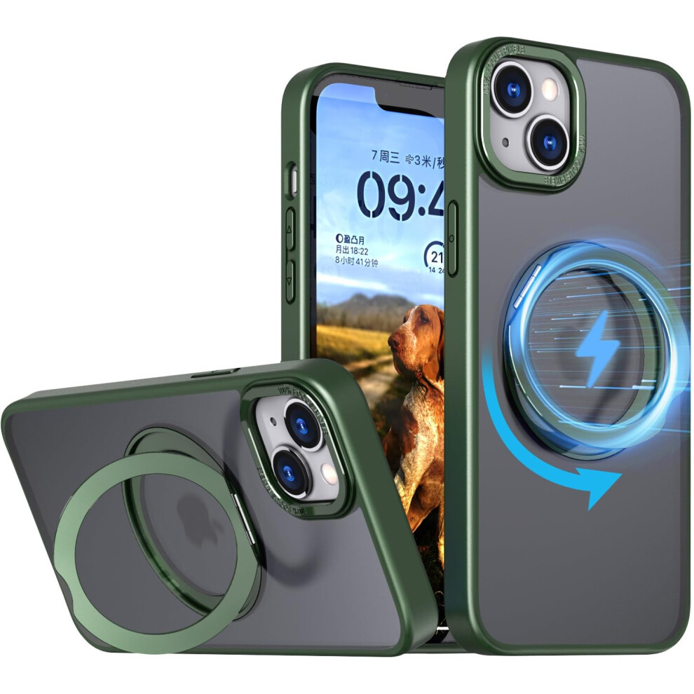 Magsafe Case With 360 Rotatable Magnetic Ring Stand, Slim Translucent Shockproof Cover For Iphone 15 Green 9092120188356