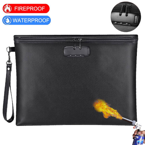 Fireproof Document Money Bag with Lock 14x10 Inch