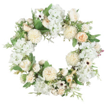 White Peony Embroidered Wreath 16 inch