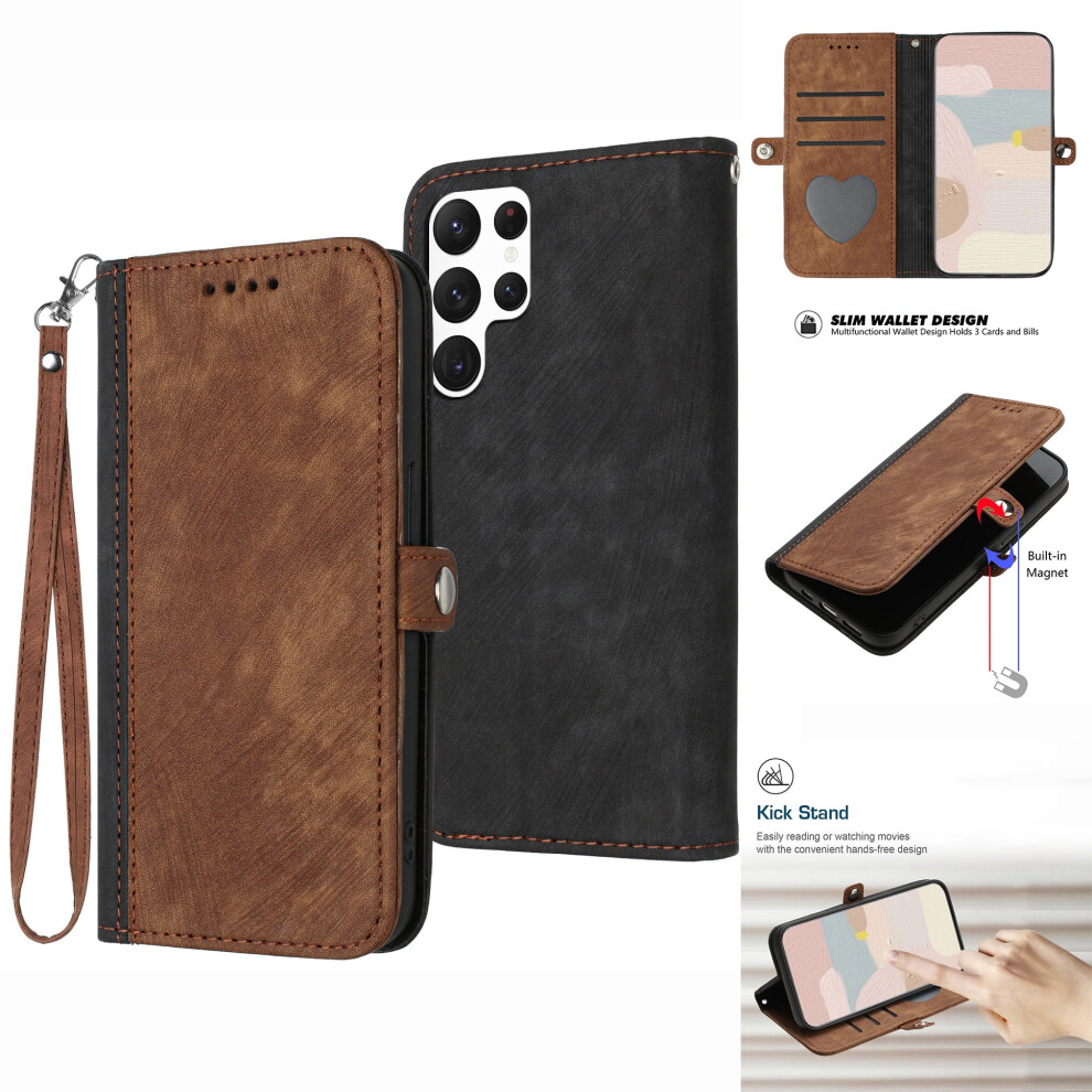 Wallet Case For Compatible With Samsung Galaxy S22 Ultra Â Pu Leather Flip Folio With Card Slots, Magnetic Clasp, Detachable Wrist Strap & 9479868135727