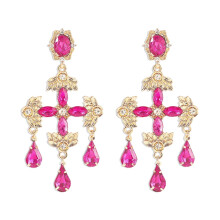 Cross tassel earrings, retro geometric diamond drop earrings