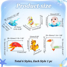 Small Glass Animal Figurines for Home Decor 6 Pcs