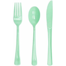 150 dele Sage Green kraftigt sølvtøjssæt i plastik (50 gafler, 50 knive, 50 skeer) – engangsbestik til fødselsdag, babyshower, picnic, forår