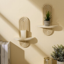 2-Pack Solid Wood Floating Wall Shelves, Bohemian Decor for Plants/Candles – Space-Saving for Living Room, Bedroom, Home Office
