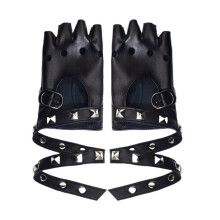 Black Half Finger Gloves,Women’s Cool PU Leather,Hollow Design