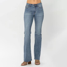 Pantalones vaqueros acampanados elásticos azul claro para mujer, de talle alto clásico – Compatibles con ropa juvenil y de estar por casa, talla