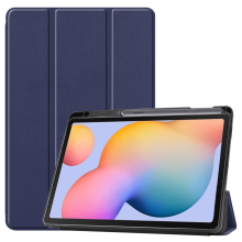 Kompatibel med Samsung Galaxy Tab S6 (P610/P615), 10,4" mørkeblåt lædercover med tre folds, slankt og let, automatisk dvale/vågnefunktion