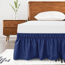 Bed Skirt Wrap-Around Dust Ruffle Elastic 16 Inch Bed Cover, Full, Navy