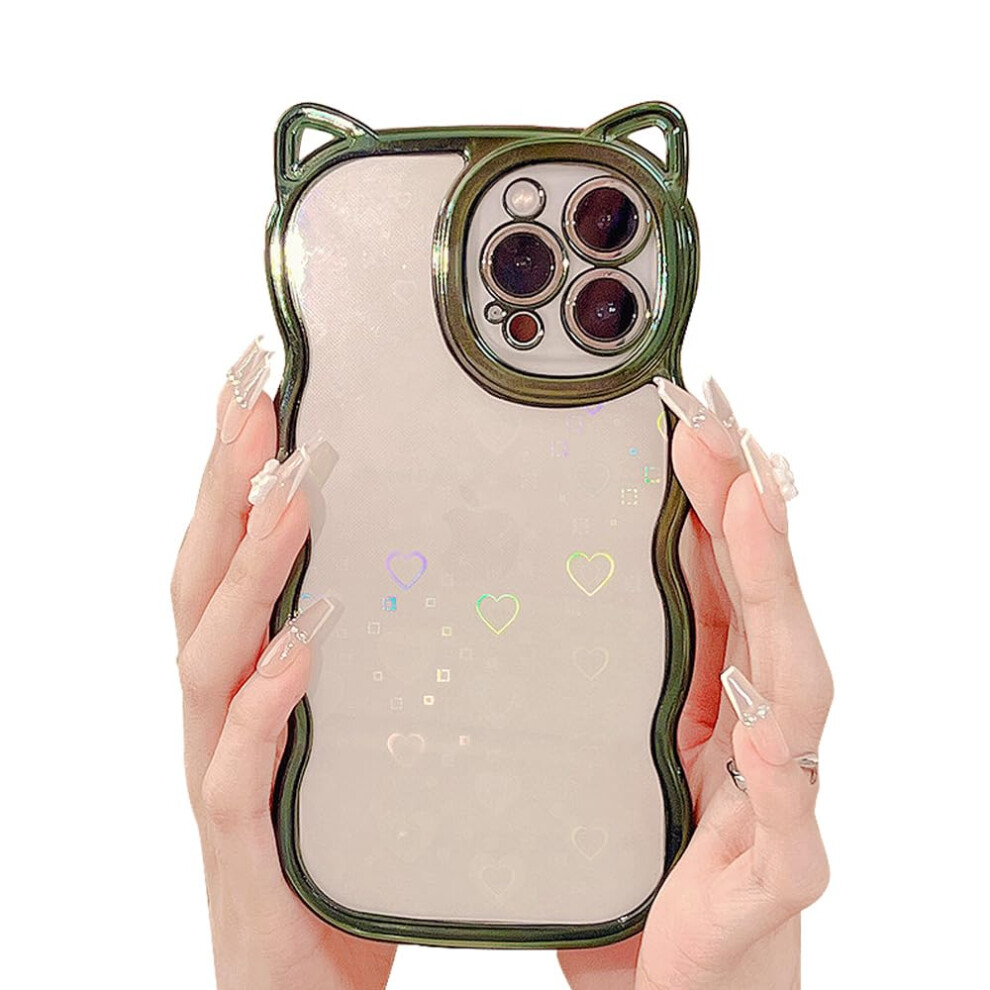 Luxury Electroplated Cat Ear Case For Iphone 15 Pro Max, Shockproof Soft Tpu Full Body Cover Green 9771547569220