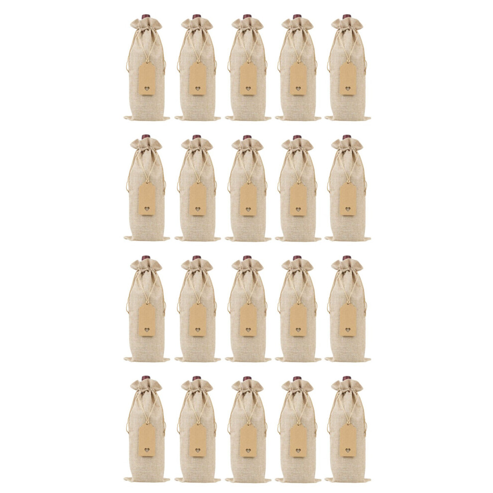 Kepptory Burlap Wine Bags Wine Gift Bags With Drawstrings, Single Reusable Wine Bottle Covers With Ropes And Tags (20 Pcs)