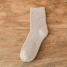 Fuzzy Knee-High Crew Socks for Women – Warm Velvet-Padded Cotton Socks, Slouch & Dress Style, Khaki