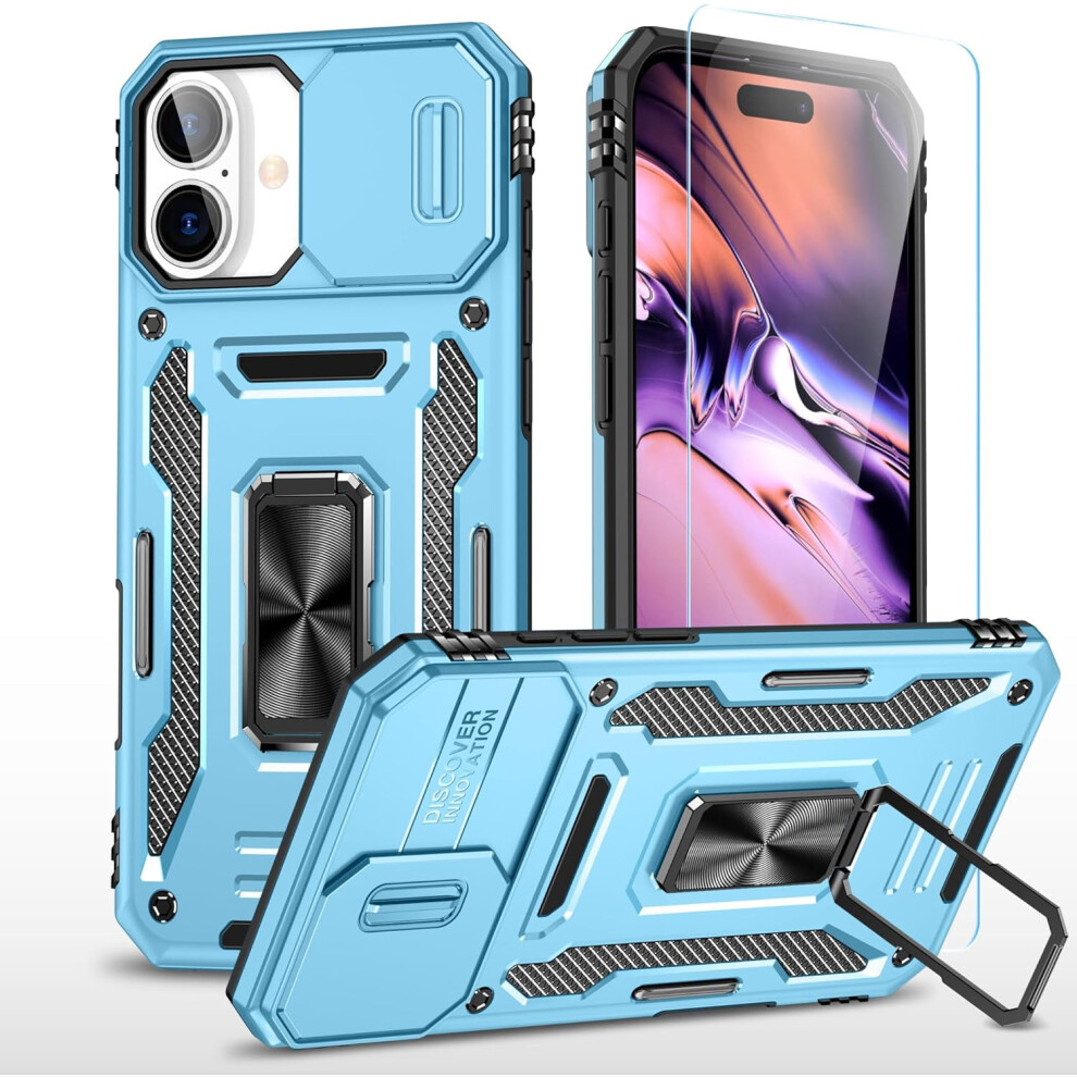 Iphone 16 Case With Hd Screen Protector, Slide Camera Cover & Rotated Ring Kickstand Â Military-Grade (6.1") 9028731748917