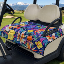 Univerzális golfkocsi üléshuzatok és törölközőtakaró, UV-álló, 4 zsebes, 2 személyes golfkocsikkal kompatibilis, trópusi virág mintával