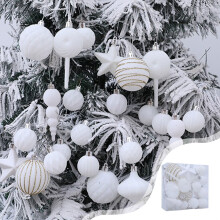 24 Pcs Flocked Christmas Ornaments – Velvet Glitter Plastic Balls, Assorted Sizes, White, Compatible with 2025 Xmas Decor