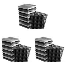 36-Pack Självhäftande Ljudsäkra Skumpaneler 2X12X12 Tum Pyramid Design Akustiskt Skum, för Hemmastudio, Svart + Grå