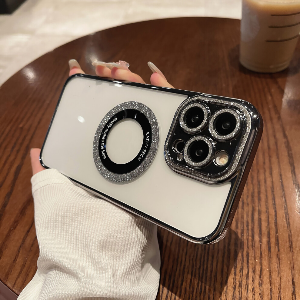 Magnetic Case Compatible With Iphone 12 & MagsafeâLuxury Bling Glitter Clear Slim Shockproof Cover With Full Camera Protector, Black 9479868134409