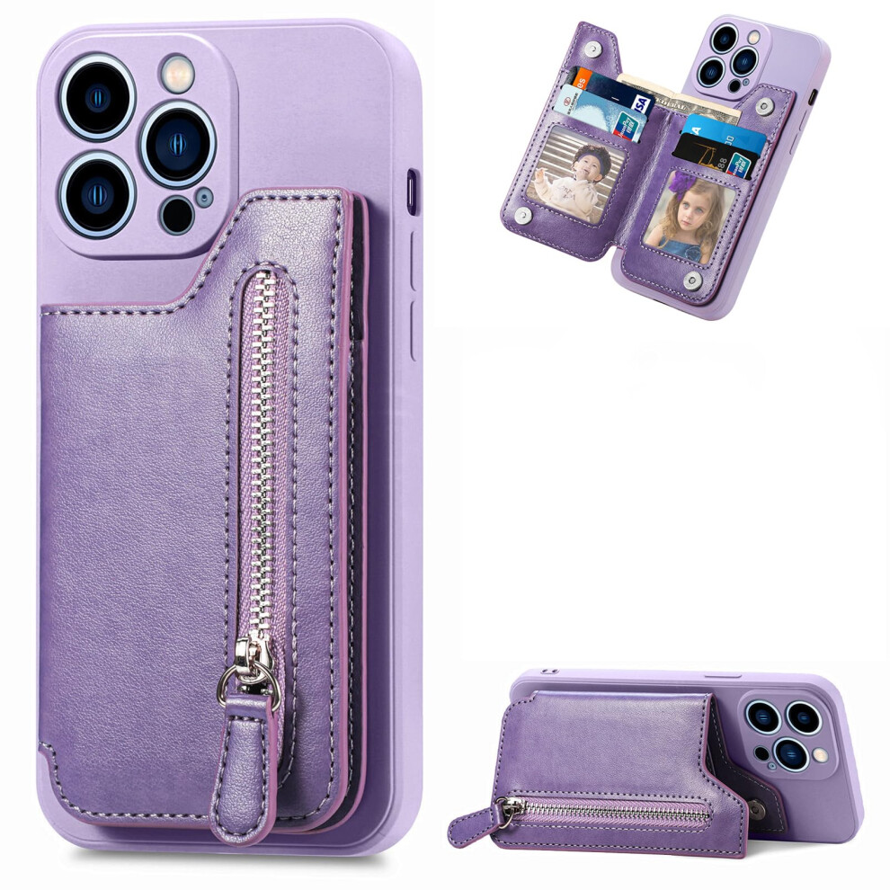 Wallet Case 2 In 1 Zipper Pu Leather Cover With Card Slots And Kickstand For Samsung Galaxy J2 Prime Purple 9092120194142