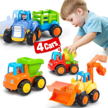 Balenie 4 áut Push & Go: Traktor, Buldozér, Mixér, Sklápač – Vhodné pre deti vo veku 1 – 3 roky