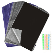 200 folhas de papel carbono A4 (21 x 29,7 cm), papel de transferência preto/azul + 5 canetas coloridas para pontilhar, compatível com