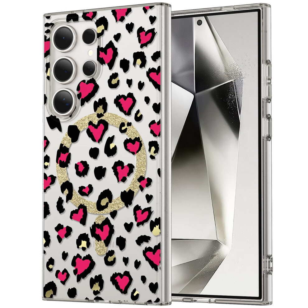 Glitter Leopard Print Galaxy S25 Ultra Case, Slim Magnetic Shockproof Bling Cover For Samsung 9771547568889