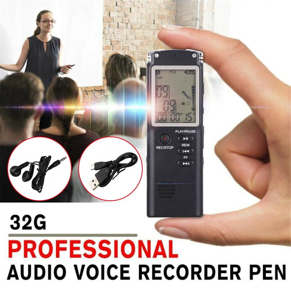 32Gb Digital Voice Recorder For Lectures Meetings,Voice Activated Recording Device Audio Recorder With Playback Black 9365509198919