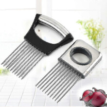 (Silver) Food Slice Assistant Stainless Steel Onion Fork Holder Kitchen Vegetable Slicing Auxiliary Tool
