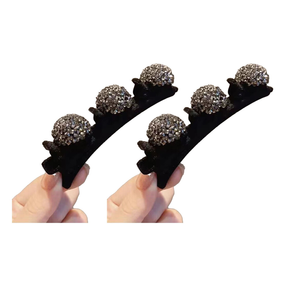 Xinwanna 2/6Pcs Braided Hair Clips Sparkling Rhinestone Heart Decor Hair Pins Girl Faux Crystal Stone Braided Hair Accessories (Black)