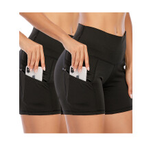 Pantaloncini da yoga da donna a vita alta con effetto push-up, tasche, contenitivi e elasticizzati – tinta unita