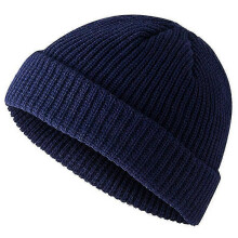 (Dark Blue)Warm Winter Knit Beanie Cap Fisherman Warmer Watch Cap Daily Ski Hat