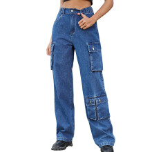 Pantalones vaqueros elásticos para mujer, pantalones vaqueros de talla pequeña para mujer, lavado vaquero, diseño multibolsillo, pantalones cargo