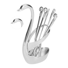 Tableware Mini Zinc Alloy Fruit Dessert Tasting Forks Spoon with Swan Base for Home KitchenSilver Spoon