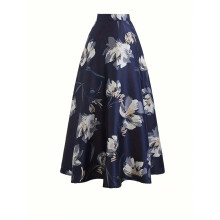 Elegante gonna lunga svasata a vita alta con stampa floreale stile boho da donna, taglia L