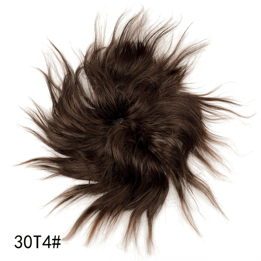 Unisex Brown 1Pcs Messy Hair Bun Piece Updo Fake Scrunchies Extension Wavy Curly Hairpieces Ponytail Chignon Headband For Women, Medium