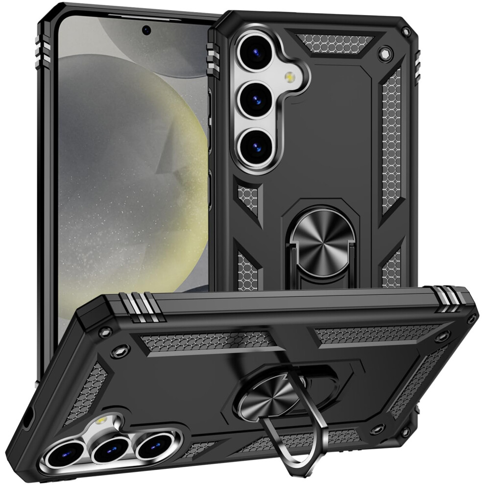 Case For Samsung Galaxy S25 5G With 360 Ring Kickstand, Magnetic Mount, MilitaryâGrade Shockproof Armor (Black) Black 9771547564171